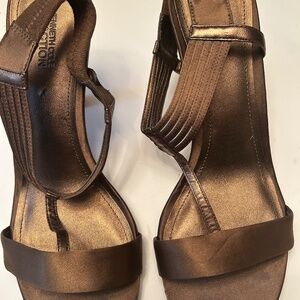 Brown/ Bronze  Fabric Wide Strap 3.5 inch Sandals